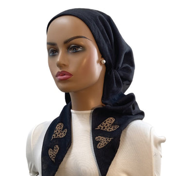 Ahead IT2716 Black Denim Cordate Israeli Style Long Tails Pre-Tied Bandanna Myselflingerie.com